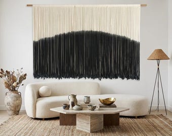 Oversized Woven Landscape Tapestry: Hand-Dyed Cotton Fiber Art, Nordic Boho Decor