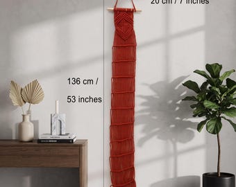 Handcrafted Geometric Macrame Wall Hanging, Narrow Cotton Tapestry (53 inches)