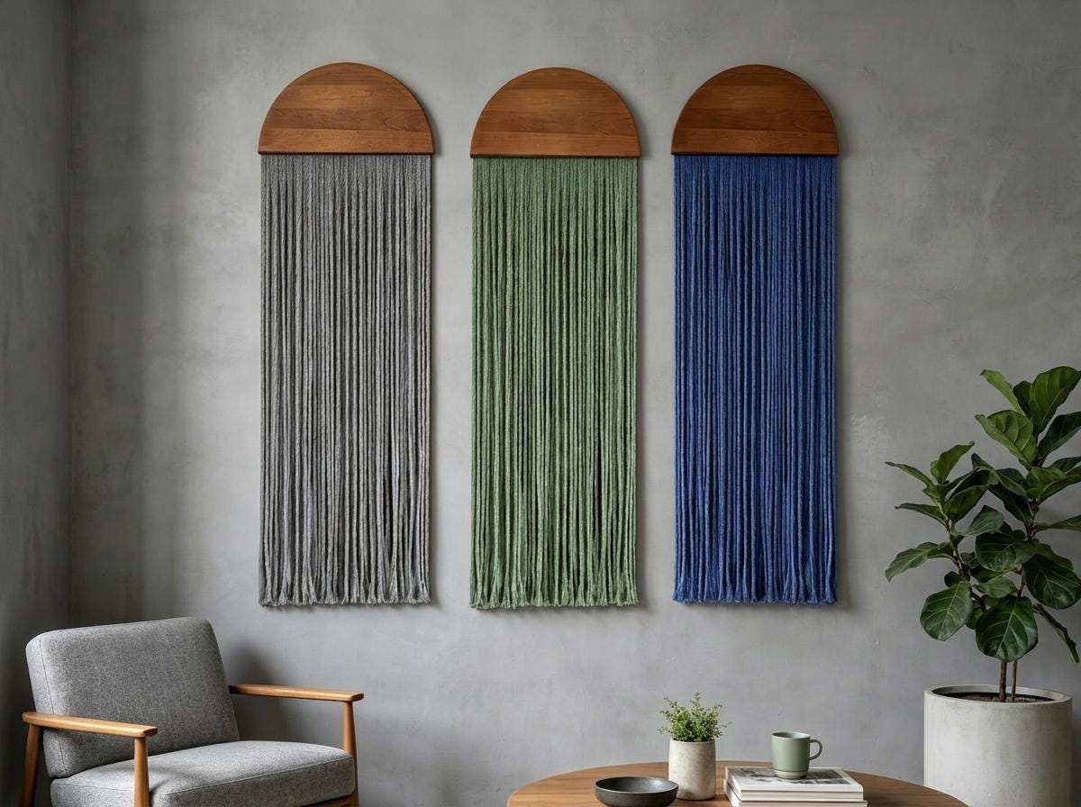 Handwoven Cotton Arch Macrame Wall Hanging - Boho Scandinavian Fringe Tapestry