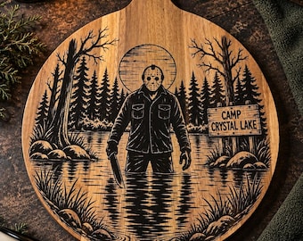 Friday the 13th Cutting Board | Camp Crystal Lake Horror Charcuterie Board | Halloween Kitchen Decor | Horror Movie Gift