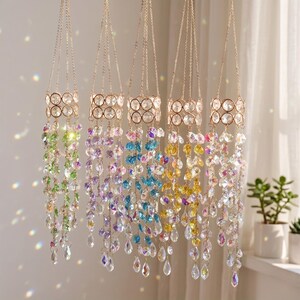 Crystal Sun Catcher Prism Hanging | Rainbow Maker Window Decor | Boho Gold Chain Suncatcher | Colorful Crystal Light Catcher Gift