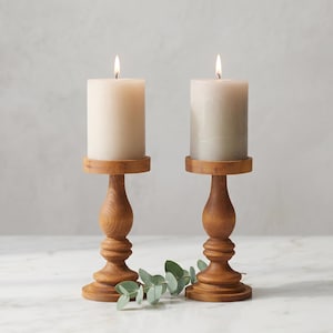 Set di 2 portacandele Luna in legno, supporto a colonna rustico stile fattoria, centrotavola boho