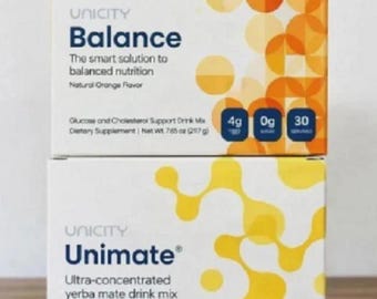 Unicity Unimate Balance Orange Lemon 30 Servings Each | Yerba Mate Energy Drink Mix | Focus & Metabolism Support