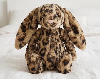 Rare Jellycat Cobblehop Leopard Bunny Plush, Collectible Purrks Rewards Exclusive Stuffed Animal, Cheetah Print Spotted Rabbit Toy