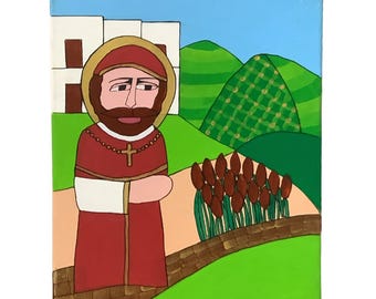 Original 11x14 acrylic painting on stretched canvas of Catholic Saint Alphonsus by folk artist Linda Schapper (LS0244)
