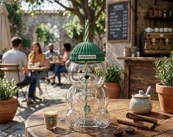 Bear Shaped Glass Tumbler with Straw and Lid, Drinkware
