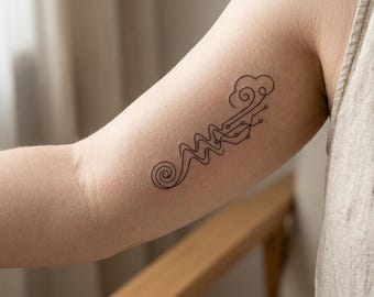 Diseño de tatuaje de Acuario / Tatuaje del zodíaco minimalista de líneas finas / Tatuaje del signo zodiacal / Plantilla de tatuaje imprimible / Descarga instantánea