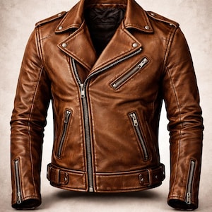 Men's Brown Leather Jacket / Biker Style : Gift For Him