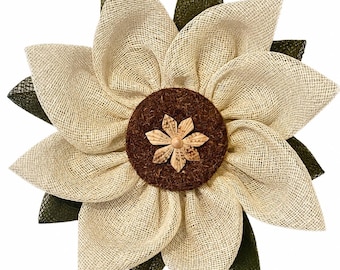 Magnolia Flower Wall Decor, Handmade Woven Mesh Flower Wreath, Seashell Wreath, Cream Burlap Flower