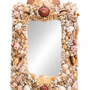 Large, Handmade Seashell Mirror, Coastal Beach House Wall Decor, Nautical Ocean Inspired Art