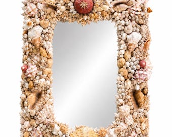 Handmade Seashell Mirror, Coastal Beach House Wall Decor, Nautical Ocean Inspired Art