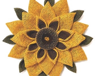 Handmade Sunflower Wreath, Poly Burlap, Rice Seashell Center, Farmhouse Decor