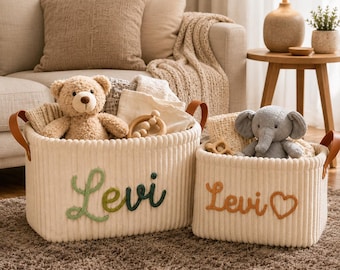Cesta de almacenamiento tejida a mano – Nombre personalizado, organizador de juguetes para guardería, decoración del hogar hecha a mano