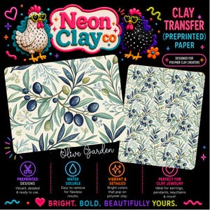 Clay Transfer Paper Polymer Clay Earring Supply Preprinted Paper Clay Pattern Sheet Botanical Olive Branch Mediterranean Design Nature A6