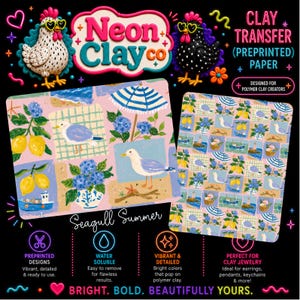 Seagull Summer Polymer Clay Transfer Paper | Coastal Seaside Pattern Transfer Sheet | Water Soluble Clay Jewellery Supply A6