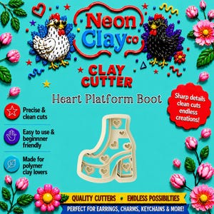 Heart Platform Boot Polymer Clay Cutter | Chunky Boot Earring Cutter | Kawaii Fashion Clay Cutter | Y2K Jewellery Tool