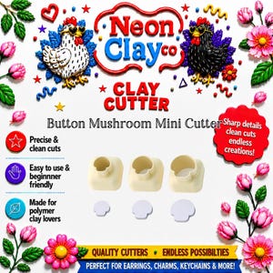 Button Mushroom Mini Polymer Clay Cutter, Mushroom Clay Cutter, Woodland Earring Cutter, Cottagecore Jewellery Tool, UK Made