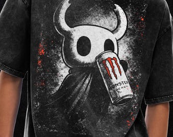 Shirt Hollow Knight - T-shirt Hollow Knight Silksong, oversized T-shirt met acid wash - 250 gsm, grunge en goth streetwear, vintage gewassen T-shirt