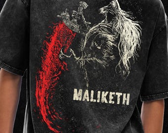 Maliketh Elden Ring Boss retro vintage, anime-merchandise, oversized T-shirt met acid wash - 250 gsm, grunge en goth streetwear, vintage gewassen T-shirt