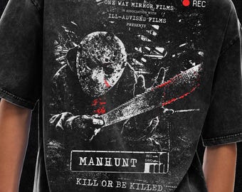 T-shirt klopjacht: vintage 2021 horrorfilmshirt, oversized T-shirt met acid wash - 250 gsm, grunge en goth streetwear, gewassen vintage T-shirt