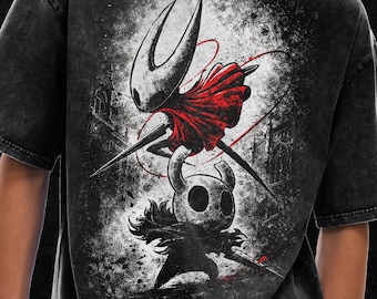 Hollow Knight T-shirt, Hollow Knight Silksong-shirt, oversized T-shirt met acid wash, 250 gsm, grunge & goth streetwear, vintage gewassen T-shirt