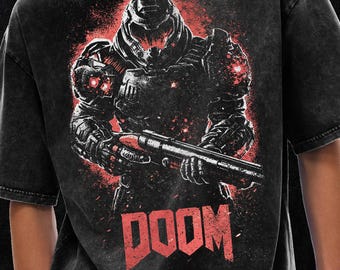 D00M Shirt, Sci-Fi Horror, Vintage Doom, Acid Wash Oversize T-Shirt - 250 GSM, Grunge & Goth Streetwear, Vintage Washed T-Shirt