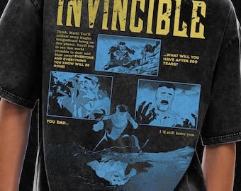 Omni-Man T-shirt, shirt superheldenfilm, shirt Mark Grayson, shirt stripboek, oversized T-shirt met acid wash, 250 gsm, grunge en goth streetwear