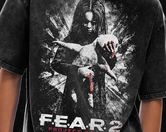Fear 2 Origin retro horror grafisch T-shirt, Y2K-shirt, oversized T-shirt met acid wash, 250 gsm, grunge & goth streetwear, vintage gewassen T-shirt