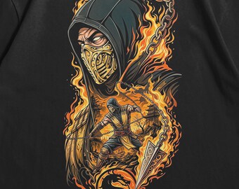 Sterblicher Kombat T-Shirt, Skorpion Shirt, Sterblicher Kombat Skorpion, Kampfspiel Ninja Shirt, Retro Arcade T-Shirt