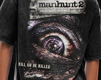 Manhunt 2 PS2-T-shirt: vintage Y2K-horrorgameshirt, oversized T-shirt met acid wash - 250 gsm, grunge & goth-streetwear, vintage gewassen T-shirt