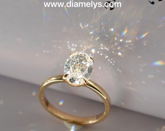 Anillo solitario Solea - Diamante cultivado en laboratorio - 2,42 quilates - Ovalado - Oro amarillo de 18 quilates - Talla 52