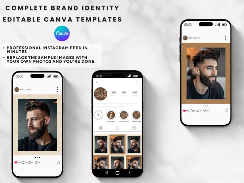 Hair Salon Canva Templates Bundle | Elegant Beauty Social Media Kit ...