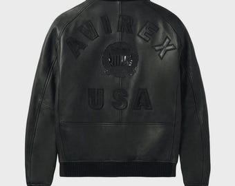 Handmade Mens Avirex Cowhide Geniune Leather Avirex Bomber Real Leather Jacket Black Avirex Leather Jacket Black Jacket