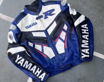 Handmade Yamaha Blue Motorcycle Cowhide Leather Jacket, Designer Biker Jacket Motorbike Jacket Biker Yamaha Blue Racing Jacket