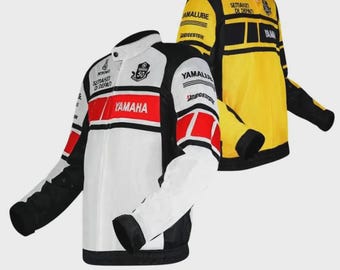 Handmade Yamaha Motorcycle Mesh Jacket, Designer Biker Style Jacket Mesh Yellow And White Yamaha Jacket Mesh Fabric Jacket Summer Jacket