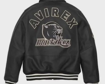 Handmade Mens Avirex Cowhide Geniune Leather Avirex Bomber Real Leather Jacket Black Aces Avirex Leather Jacket Black Lion Jacket