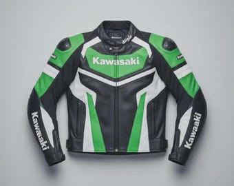 Handmade Kawasaki Motorcycle Cowhide Leather Jacket, Designer Biker Jacket Motorbike Jacket Biker Kawasaki Jacket