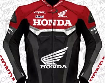 Handmade Honda Red Motorcycle Cowhide Leather Jacket, Designer Biker Jacket Motorbike Jacket Biker Honda Racing Jacket