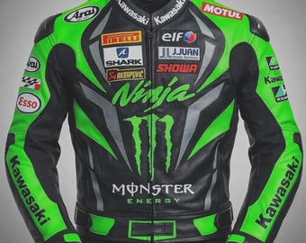 Handgefertigte Kawasaki Ninja Motorrad-Rindleder-Lederjacke, Designer-Bikerjacke Motorradjacke Biker Kawasaki Jacke