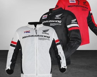 Handmade Honda Motorcycle Mesh Jacket, Designer Biker Style Jacket Mesh Jacket Mesh Fabric Jacket Summer Black Red And White Jacket
