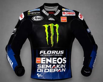 Giacca da motociclista Yamaha in pelle bovina nera fatta a mano, giacca da motociclista di design, giacca da moto, giacca da corsa Yamaha nera