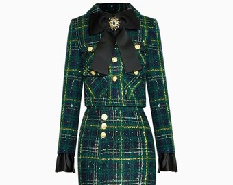 CHELSEA Green Plaid, Cotton Boucle 2 Piece Set