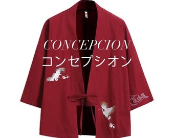 Mens Japanese Crane Kimono in Red / black