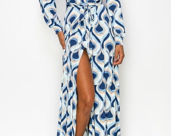 STELLA Wrap Style Dress in Blue and White Tear Drops