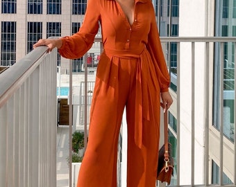 LIZA  Button Up Jumpsuit in Rust / Romper