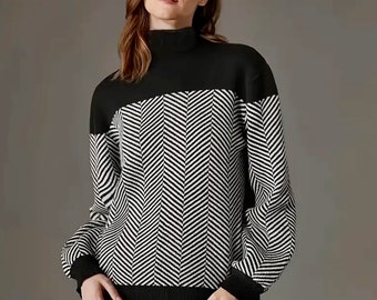 HAMPTONS Chevron Mock Neck Sweater