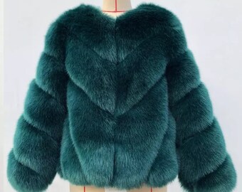 DENVER Faux Fox Fur Jacket in Green