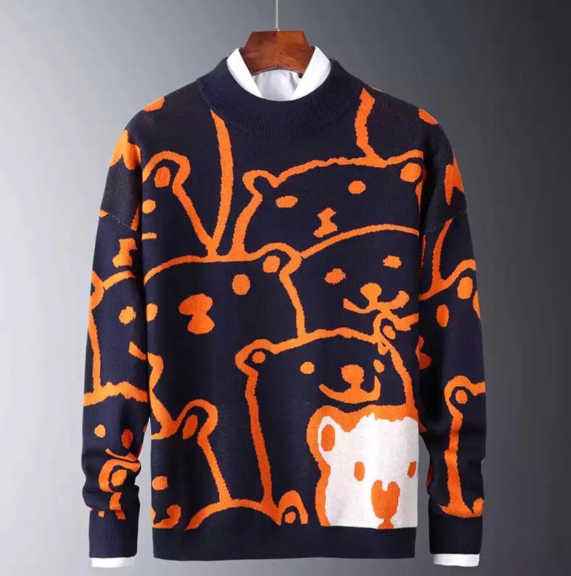 UNISEX Polar Bear Sweater in Blue or Orange Etsy