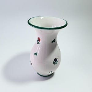 Gmundner Keramik Vase Streublumen Hand-Painted, Made in Austria, Green Rim Floral, Vintage Austrian Pottery