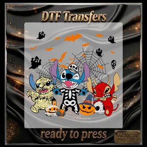 Disney Spooky Blue Alien Halloween DTF Transfer, Retro Cute Spooky Alien Mummy Skeleton Devil Ready To Press, Heat Transfer, Dtf Gang Sheet